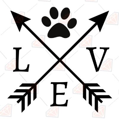 Love Crossed Arrow Paw SVG Cut File, Love Paw Instant Download Pets SVG