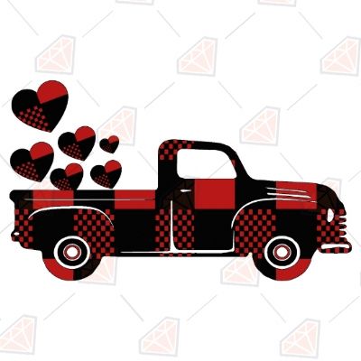 Red Buffalo Plaid Christmas Truck with Heart SVG Cut File Christmas