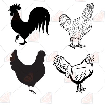 Roosters & Chicken SVG File, Instant Download Bird SVG