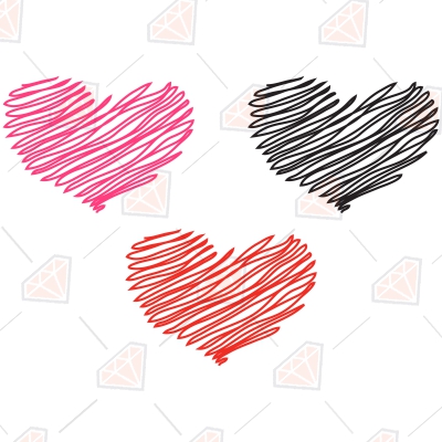 Scribble Hearts SVG Cut File, Scribble Heart Instant Download Drawings