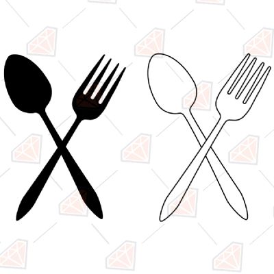 Spoon And Fork Crossed SVG Vector File, PNG, JPG Kitchen Utensils