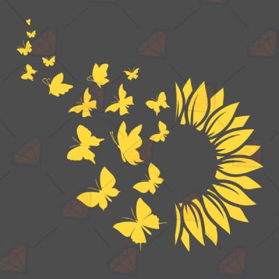 Sunflower with Butterflies SVG, Half Sunflower Half Butterflies Vector Files Plant and Flowers SVG