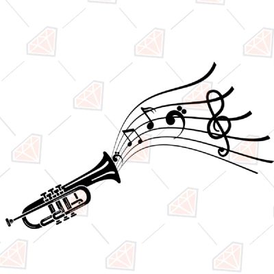 Trumpet with Musical Notes SVG Music