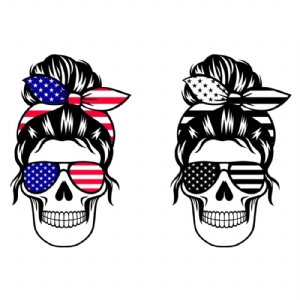 American Skull Mom SVG, Messy Bun Usa Flag SVG Messy Bun SVG