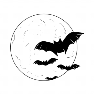 Halloween Moon Silhouette SVG, Moon with Bats SVG Halloween SVG