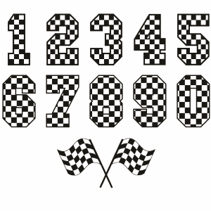 Checkered Numbers with Flag SVG, Instant Download 