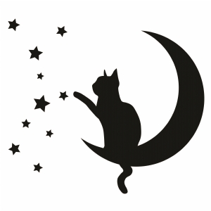 Cat Over Moon Touching Stars SVG Cut Files, Cat and Stars SVG Drawings