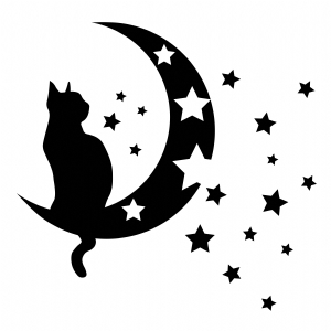 Cat Over Moon with Star SVG Cut File, Cat On the Moon with Stars Vector Files Drawings