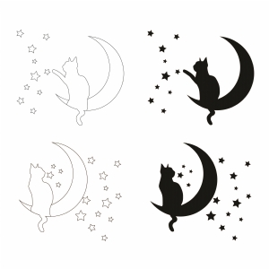 Moon and Cats Silhouette SVG Bundle, Cat On the Moon Bundle SVG Instant Download Drawings