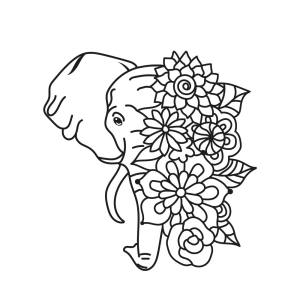 Hand Drawn Floral Elephant SVG Cut File Wild & Jungle Animals SVG