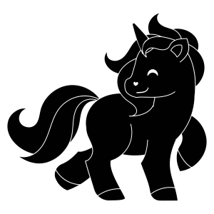 Black Cute Unicorn SVG Design, Black Pony SVG Vector Drawings