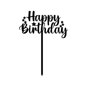 Happy Birthday Cake Topper with Star SVG & DXF Cut Files Cake Topper SVG