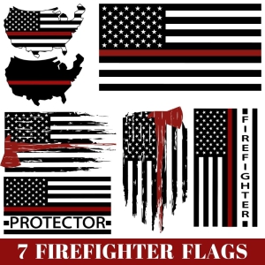 Firefighter Flags SVG Bundle, 7 USA Bundle Flags SVG Instant Download Firefighter SVG