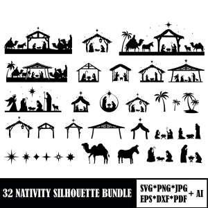 Nativity Scene SVG Bundle, 32 Nativity Silhouette SVG Instant Download Christmas SVG