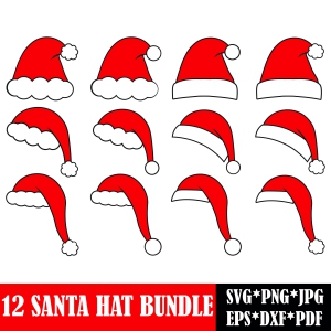 Santa Hat SVG Bundle, Santa Claus SVG Clipart Vector Files Christmas SVG