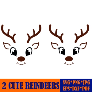 Cute Smiley Reindeer SVG Clipart, Reindeer Face SVG Bundle Vector Files Christmas SVG
