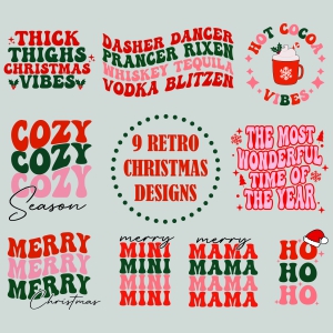 Retro Merry Christmas SVG Bundle, Vintage Xmas SVG Vector Files Christmas SVG