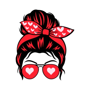 Valentine's Day Messy Bun SVG, Instant Download Valentine's Day SVG