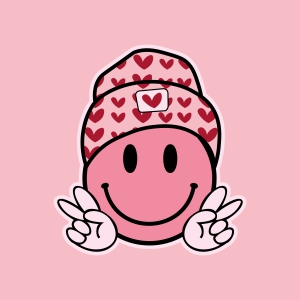 Smiley Face with Heart Hat SVG, Valentine Smiley Face SVG Valentine's Day SVG