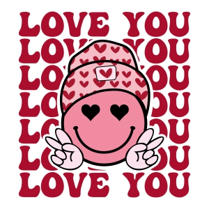 Love You Smiley Face SVG, Groovy Valentine's Day PNG Sublimation Sublimation Designs