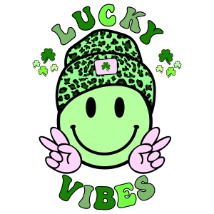 Lucky Vibes Retro Smiley Face SVG, Feeling Lucky SVG St Patrick's Day SVG