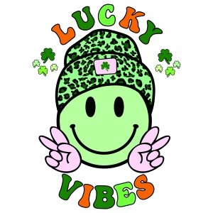 Lucky Vibes Retro Smiley Face SVG, PNG, Irish Digital Design St Patrick's Day SVG
