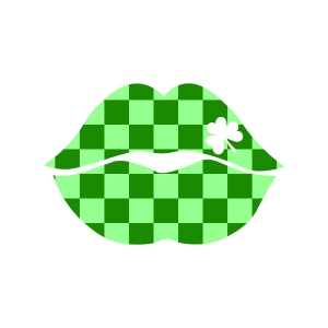 Checkered Lips with Shamrock SVG, Lucky SVG Digital Design St Patrick's Day SVG