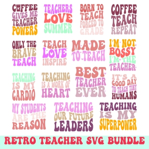 Retro Teacher SVG Bundle, Wavy Text Design Teacher SVG