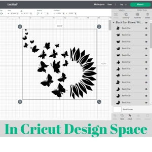 Black Sun Flower with Butterflies SVG Design Flower SVG