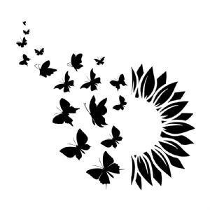 Black Sun Flower with Butterflies SVG Design Flower SVG