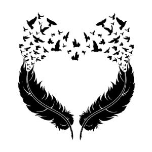 Feather Heart SVG, Feather with Birds SVG Cut File Drawings