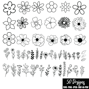 Flower Outline Bundle SVG, Floral Bundle SVG Instant Download Flower SVG