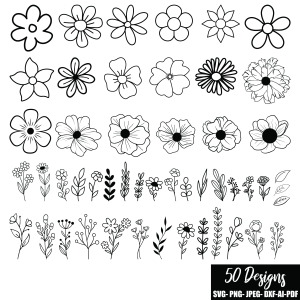 Flower Outline Bundle SVG, Floral Bundle SVG Instant Download Flower SVG