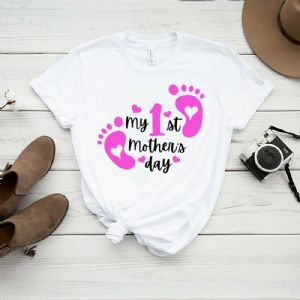Pink My First Mother's Day with Footprint SVG Cut File Mother's Day SVG