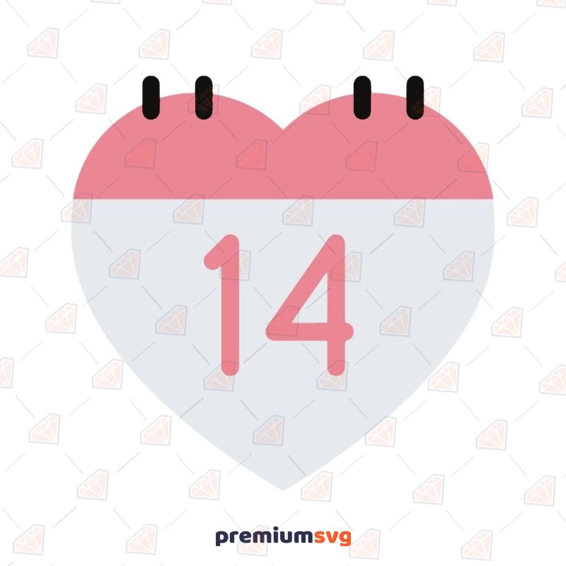 Free 14 February Heart Calendar SVG Valentine's Day SVG Svg