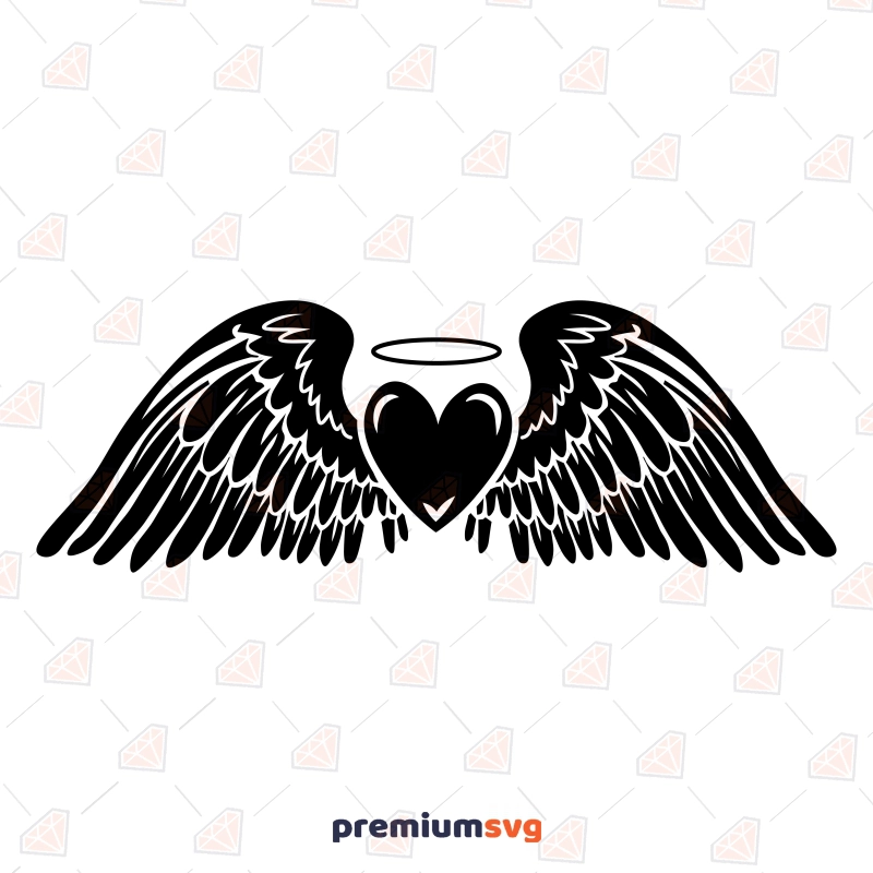 Angel Wings with Heart SVG, Angel Wings SVG Cut File Drawings Svg