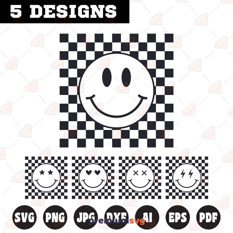 Checkered Smiley Faces SVG, Smiley Face SVG Images, Cricut Smiley Face SVG Svg