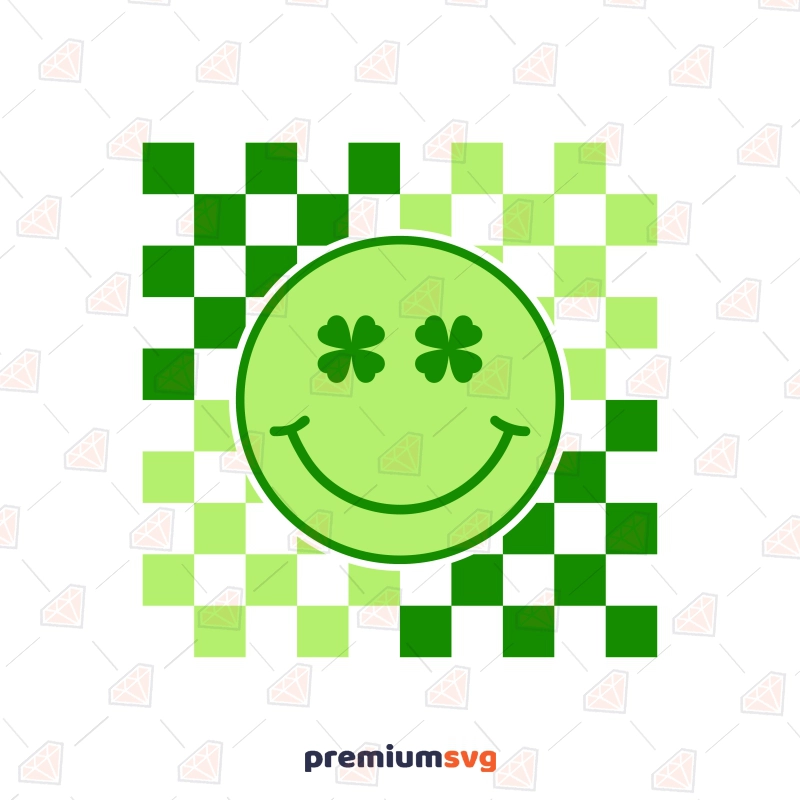 St Patricks Smiley Face SVG, Checkered Smiley SVG for St Patty St Patrick's Day SVG Svg