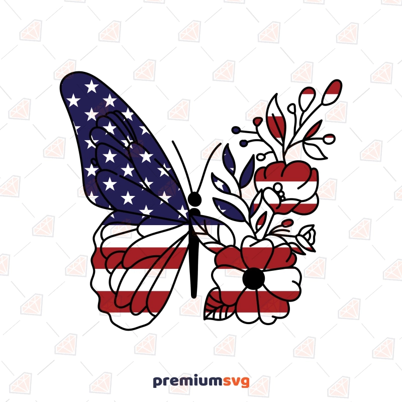 American Flag with Floral Butterfly SVG, 4th of July 4th Of July SVG Svg