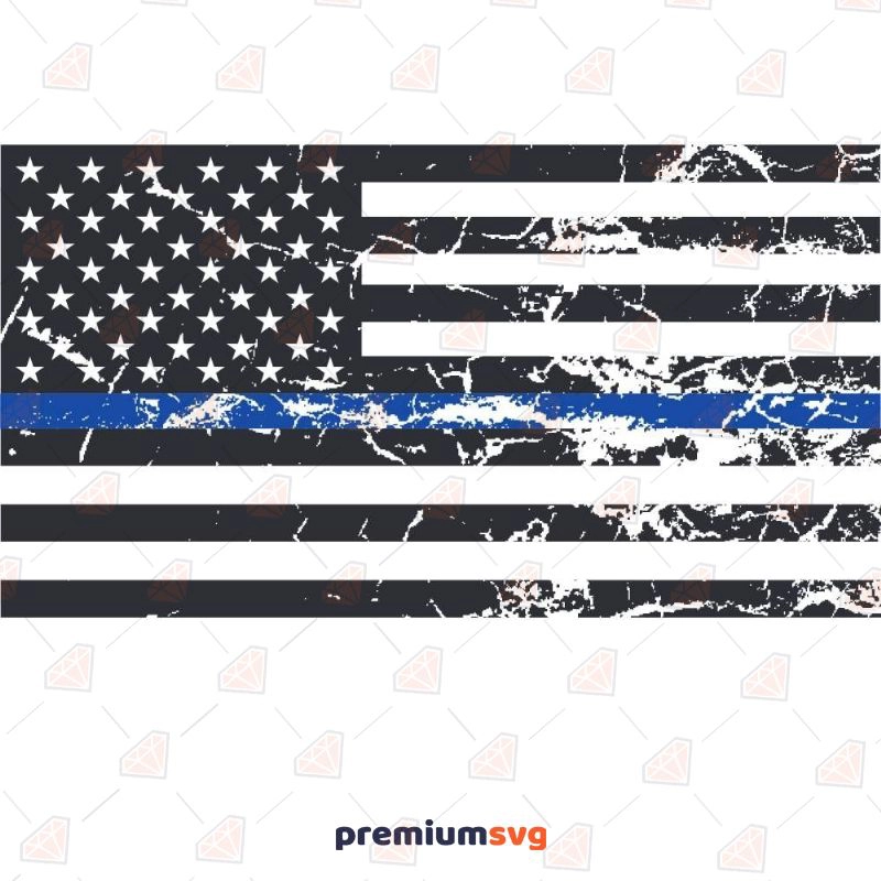 Thin Old Blue Line American Flag  SVG File Flag SVG Svg