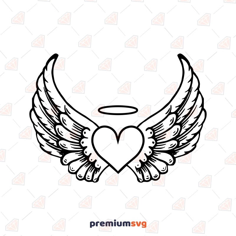 Angel Wings with Heart SVG, Angel Wings SVG Instant Download Drawings Svg