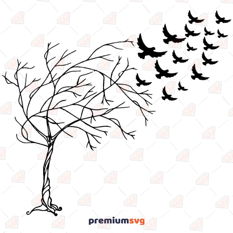 Bare Tree With Birds SVG, Bare Tree SVG Vector Files Halloween SVG Svg