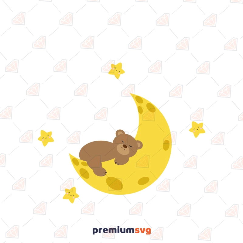 Bear On Moon SVG, Teddy Bear SVG Instant Download Baby SVG Svg