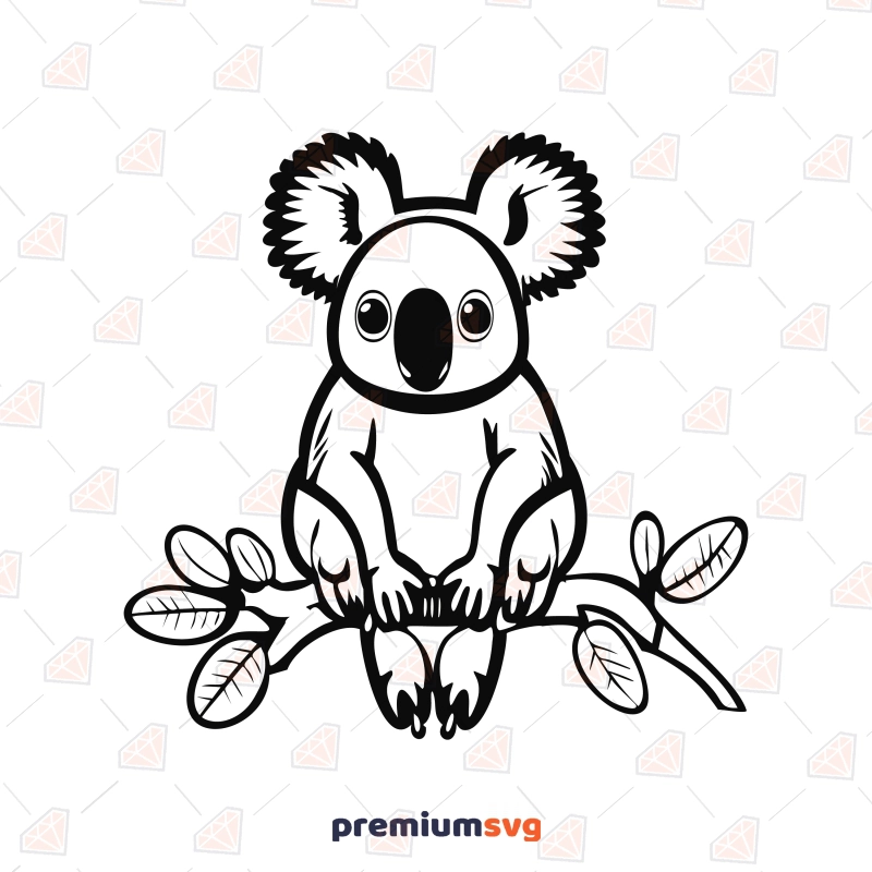 Black and White Koala On Branch SVG Image Wild & Jungle Animals SVG Svg