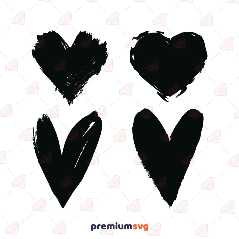 Black Brush Heart SVG Cut Files, Brsuh Stroke Heart Clipart Drawings Svg