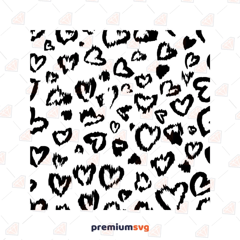 Black Brush Hearts Pattern SVG, Handdrawn Heart Pattern Print Background Patterns Svg