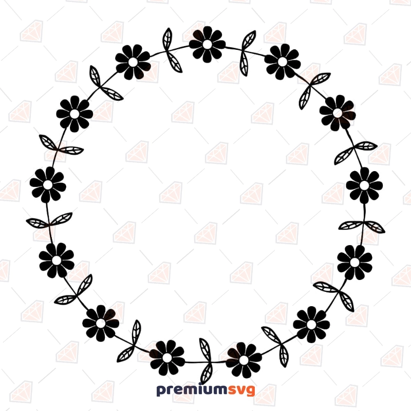 Black Daisy Wreath SVG, Daisy Clipart Cut File Instant Download Flower SVG Svg