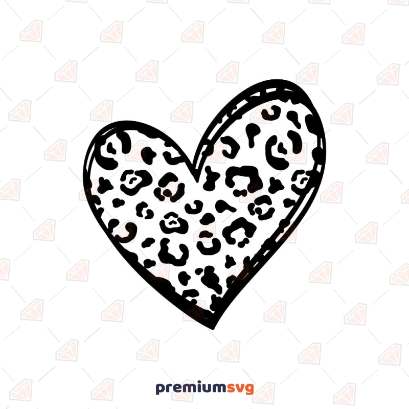 Black Doodle Leopard Heart SVG Leopard Print SVG Svg