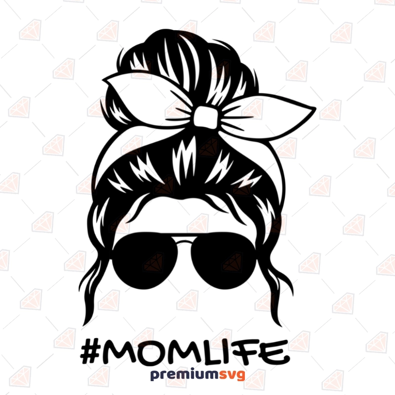 Black Messy Bun SVG Cut File | Mom Life Bandana SVG Messy Bun SVG Svg