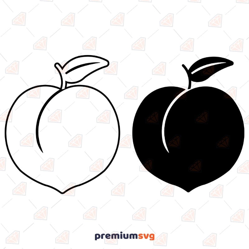 Black Peach with Outline Svg & Clipart Cut Files Fruits and Vegetables SVG Svg